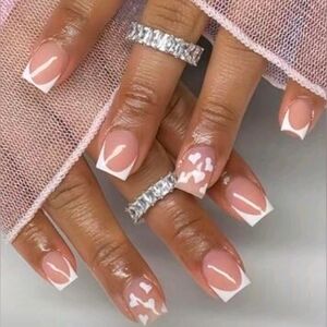 White French Tip Hearts Press-on Nails